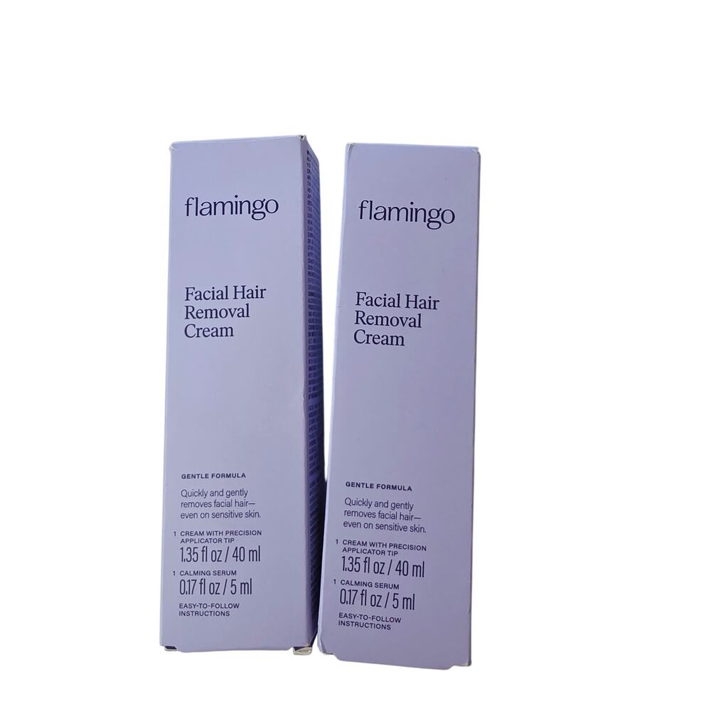 Flamingo Facial Hair Removal Cream 1.35 fl oz  & Calming Serum 0.17 -2 Pack New